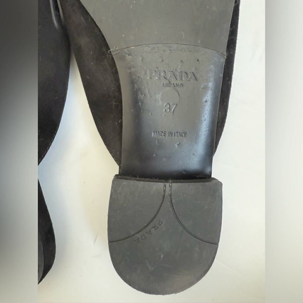 Prada Black Suede leather logo slip on slide loafer mules EU 37 - Picture 10 of 10